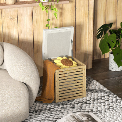 Coffre de rangement tabouret de rangement 54.76 L design lamellé cadre en bambou naturel 40 x 40 x 47 cm bois naturel