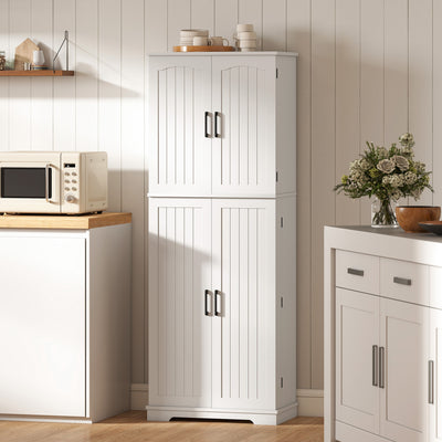 Buffet haut cuisine, armoire de cuisine, 4 portes, 10 niches, 8 porte-épices et étagères réglables, 60x35x162cm, blanc