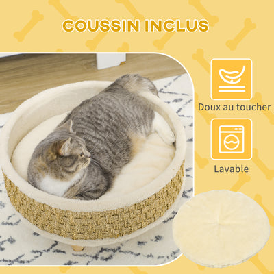 Panier rond chien sur pieds style cosy chic grand confort coussin moelleux intégré Ø 48 x 24,5H cm beige