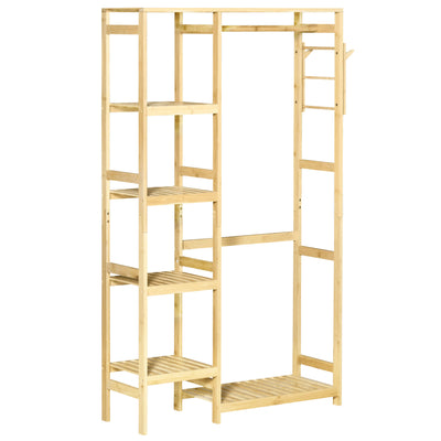 Portant à Vêtements Bambou Penderie Porte-Manteaux avec étagères, Tringle et 2 patères - dim. 90L x 30P x 155H cm