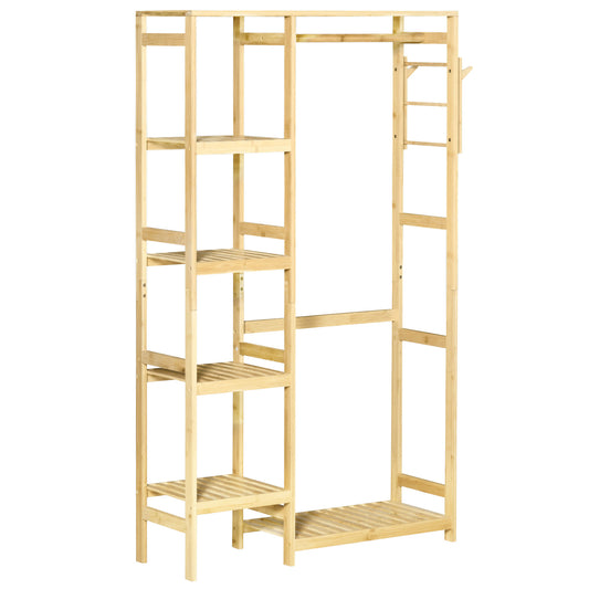 Portant à Vêtements Bambou Penderie Porte-Manteaux avec étagères, Tringle et 2 patères - dim. 90L x 30P x 155H cm