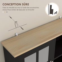 Buffet cuisine, meuble cuisine rangement haut, meuble de rangement avec plan de travail, 3 portes vitrées, 2