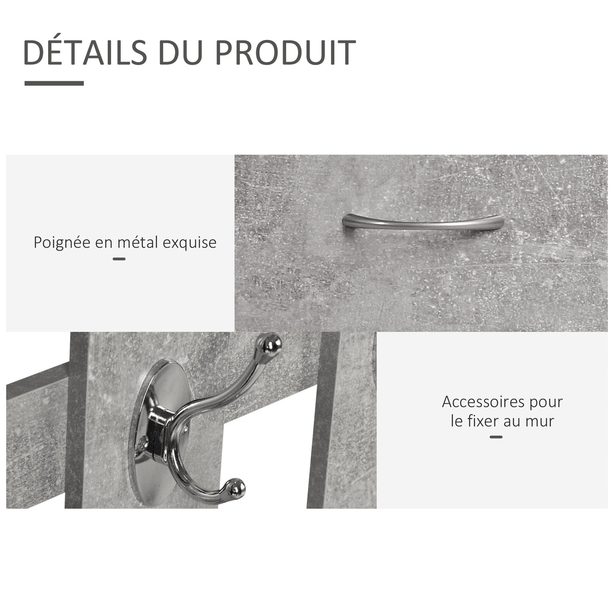 Ensembles 3 en 1 de meuble d'entrée vestiaire avec panneau porte-manteau, miroir et banc à chaussures - 6 crochets et étagère réglable, effet béton gris