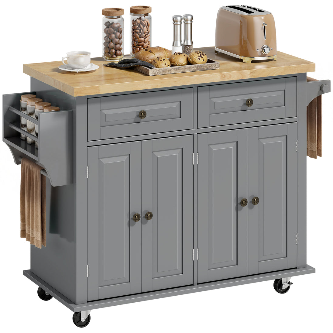 Desserte ilôt de cuisine multi rangements 2 tiroirs 2 placard 2 portes avec étagère range-bouteille Aosom