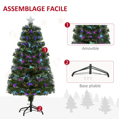 Sapin de Noël Artificiel Arbre de Noël Lumineux 120cm en Fibre Optique Deco Noël lumière à Variation de Couleurs 130 LED Vert