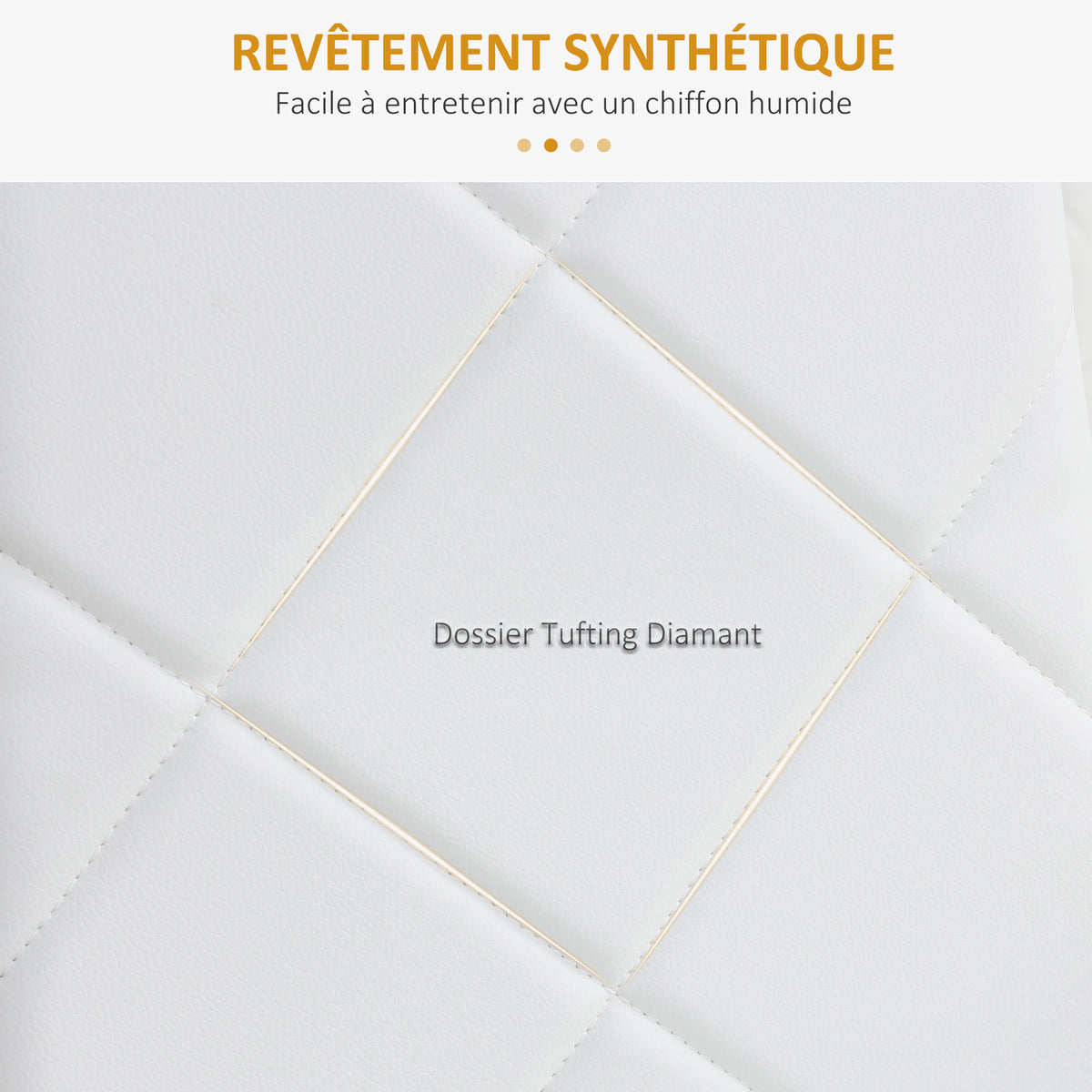 Lot de 4 chaises de salle à manger avec dossier haut, revêtement synthétique et pieds en acier, blanc