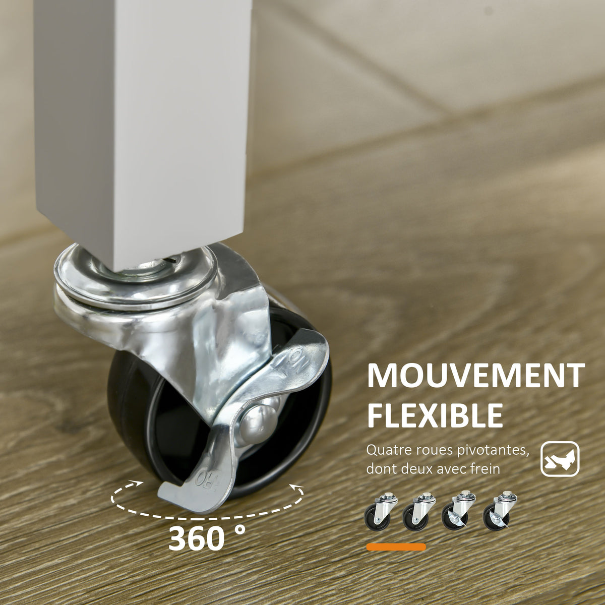 Desserte de service chariot de cuisine à roulettes avec plan de travail en bois hévéa - 2 étagères, 1 tiroir et
