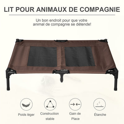 Lit sur pieds lit pour chien chat lit de camp lit surélevé animaux grand confort tissu Oxford textilène micro-perforé métal 92L x 76l x 18H cm café
