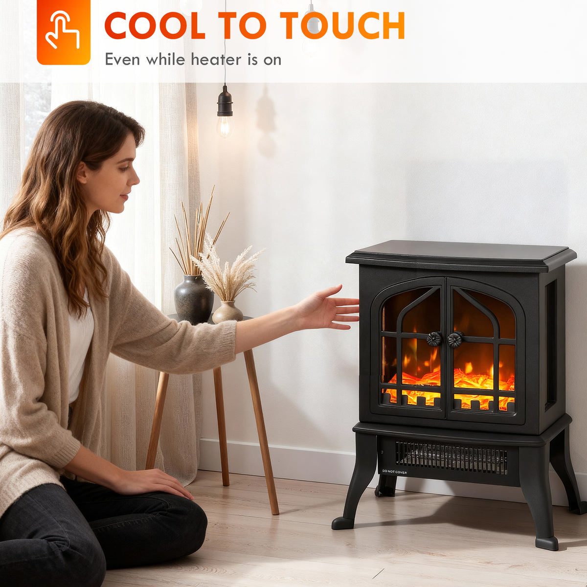 Cheminée électrique avec effet flamme 3D, 1800/900 W, fausse cheminée décorative, thermostat réglable, 39x24x48cm, noir