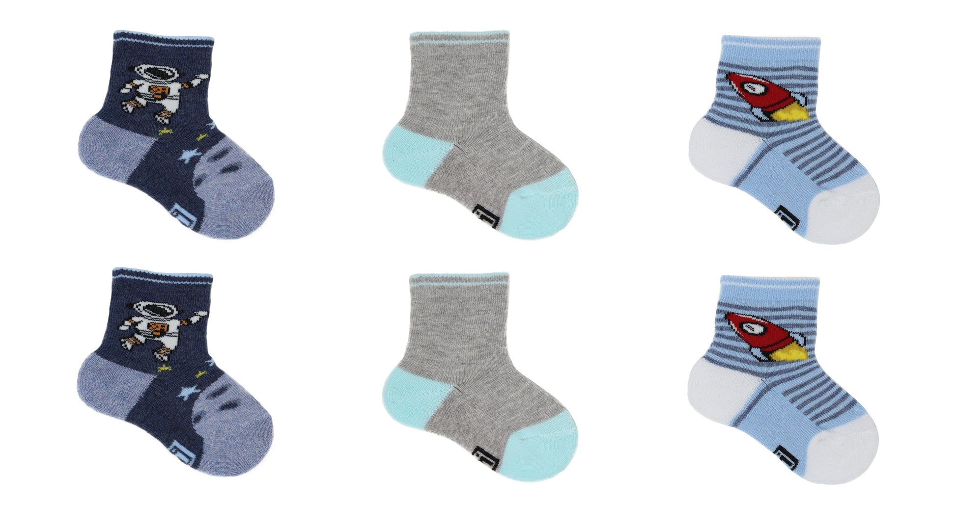 Chaussettes Bébé Espace en Coton Écologique - Bleu, Beige, Gris (6 paires)