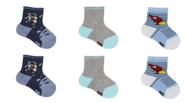 Chaussettes Bébé Espace en Coton Écologique - Bleu, Beige, Gris (6 paires)