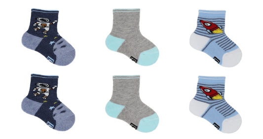 Chaussettes Bébé Espace en Coton Écologique - Bleu, Beige, Gris (6 paires)