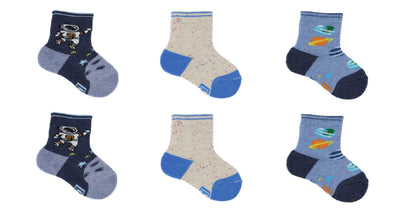 Chaussettes Bébé Espace en Coton Écologique - Bleu, Beige, Gris (6 paires)