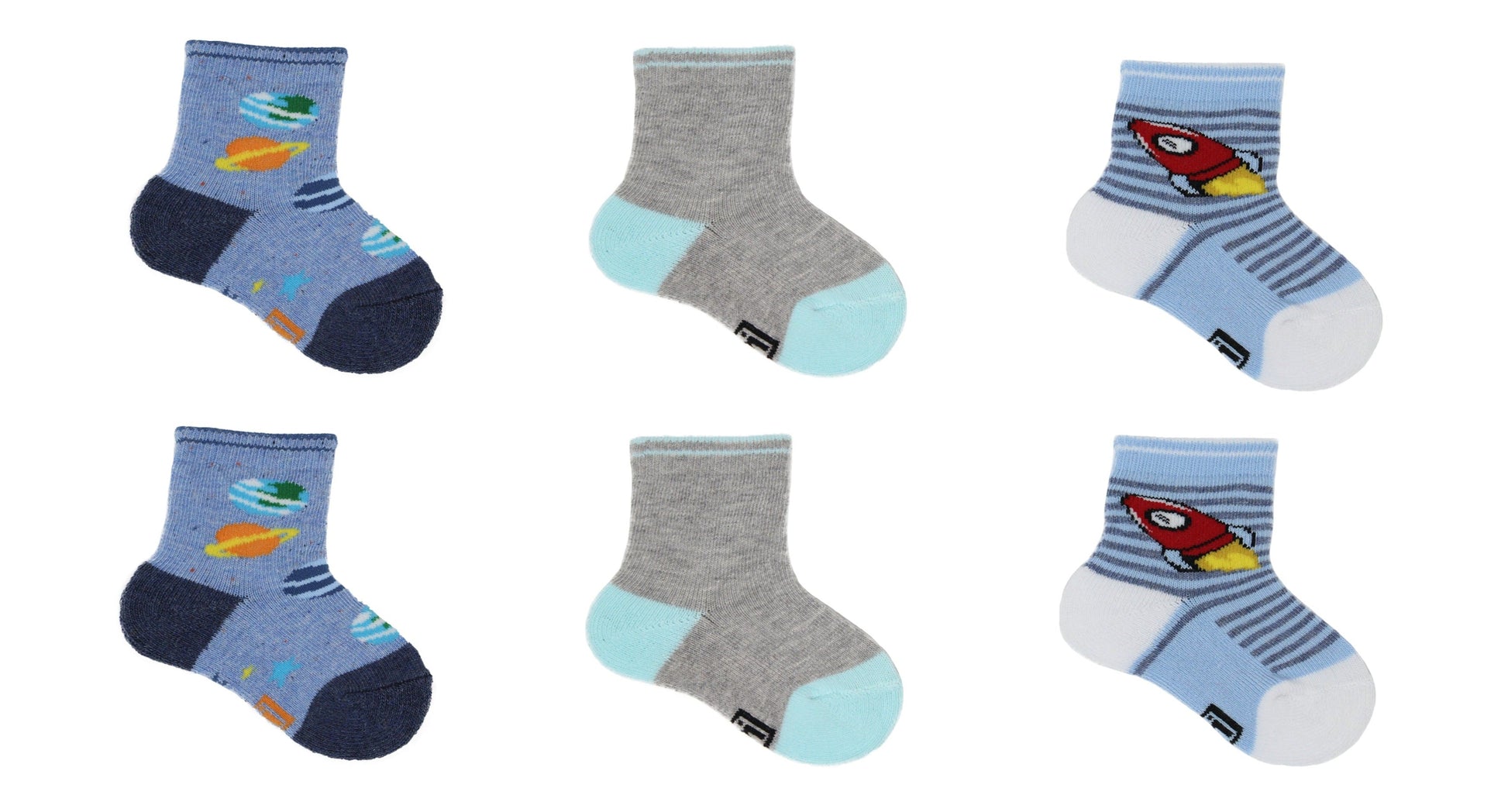 Chaussettes Bébé Espace en Coton Écologique - Bleu, Beige, Gris (6 paires)
