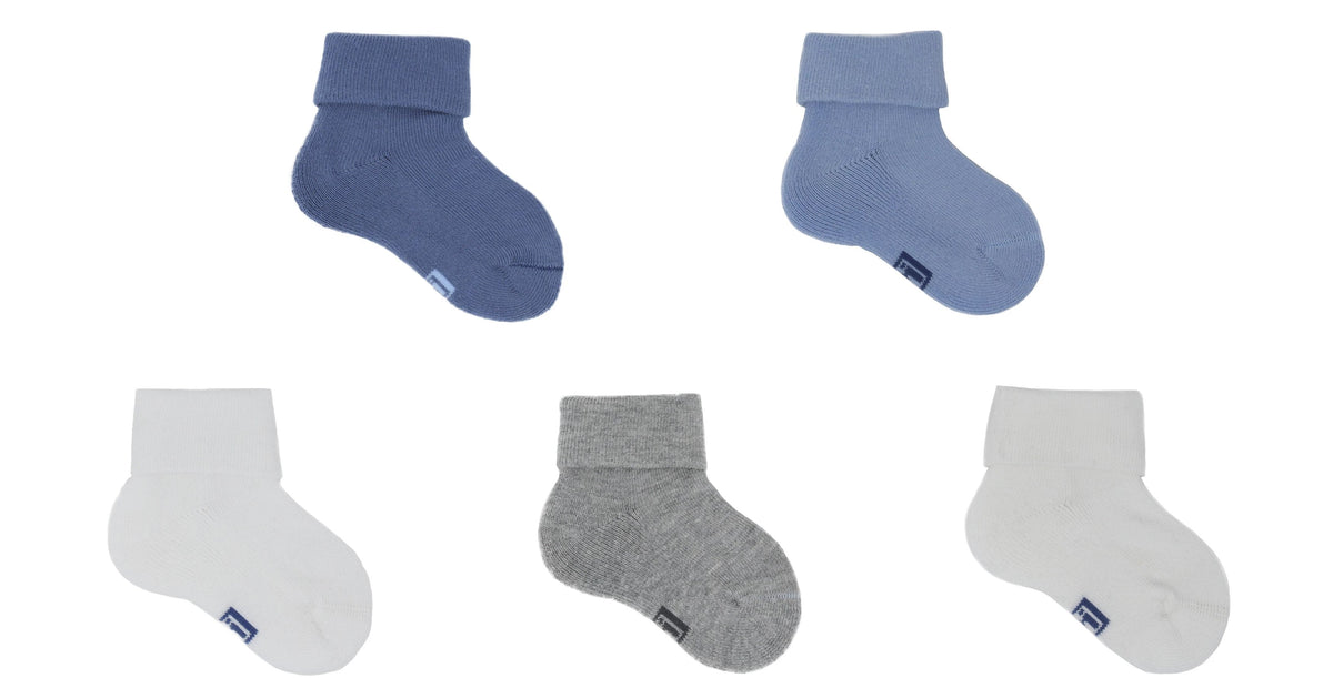 Chaussettes Bébé Sans Couture en Coton Écologique - Bleu, Blanc, Beige, Gris (5 paires)