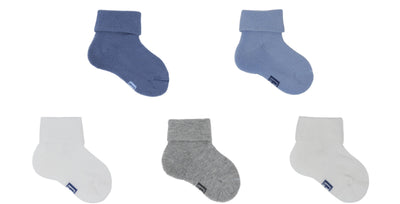 Chaussettes Bébé Sans Couture en Coton Écologique - Bleu, Blanc, Beige, Gris (5 paires)
