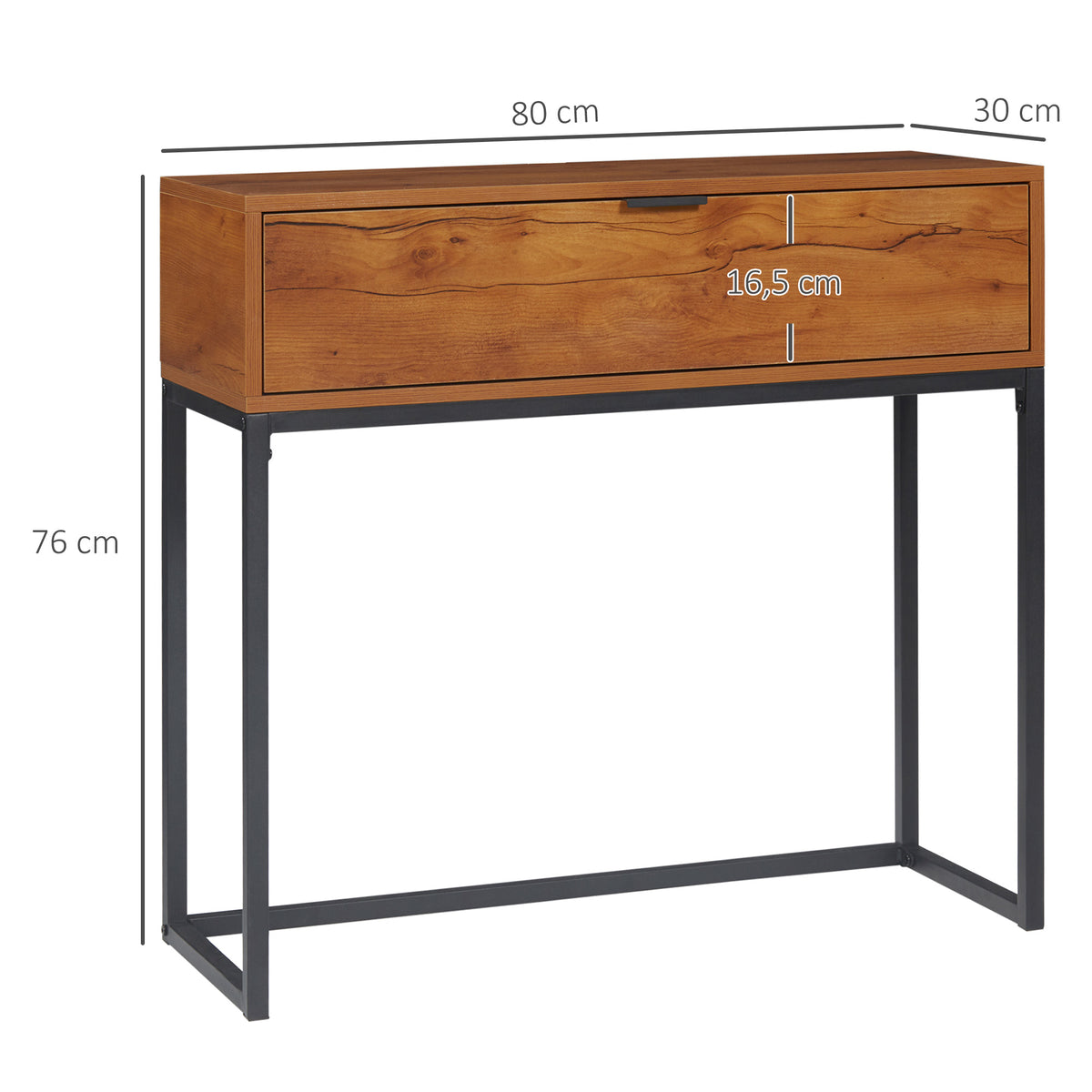 Console meuble, table console avec tiroir et pieds en acier, pour salon, entrée, couloir, 80 x 30 x 76 cm, marron