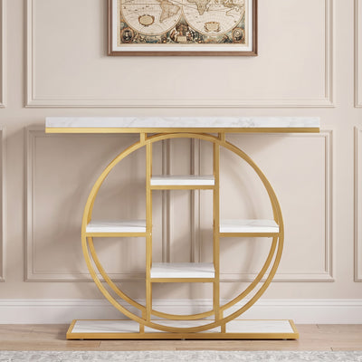 Table Console d'Entrée Meuble d'Entrée Industrielle 6 Étagères Rangement Plateau 4cm 100 x 30 x 81,5cm Blanc