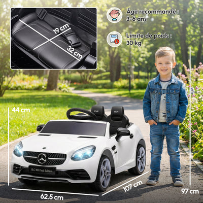 Voiture électrique enfants licence Mercedes SLC 300 12V V. Max. 5 Km/h effets sonores lumineux télécommande blanc