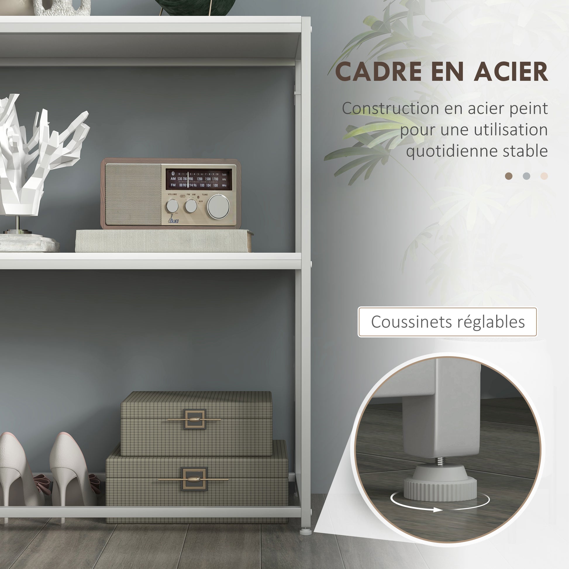 Table console en acier 2 étagères design moderne pour salon entrée couloir 100 x 30 x 87 cm blanc