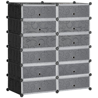 Armoire meuble à chaussures modulable 94L x 37l x 108H cm 12 cubes rectangulaires capacité 24 paires de chaussures