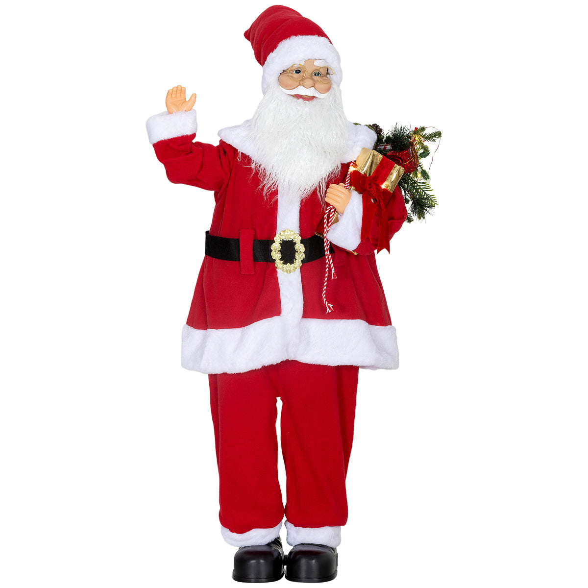 Figurine de Père Noël, debout de Père Noël, commande vocale, lumières LED scintillantes, bras pliables, 120 cm, rouge