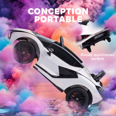 Voiture électrique Enfants de Sport Véhicule électrique Lamborghini Sian 12 V - V. Max. 5 Km/h avec Télécommande 2,4G Effets sonores + Lumineux Blanc