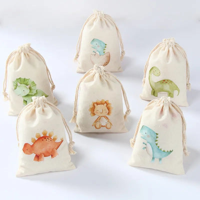 Set of 6 cotton canvas bags withanimals