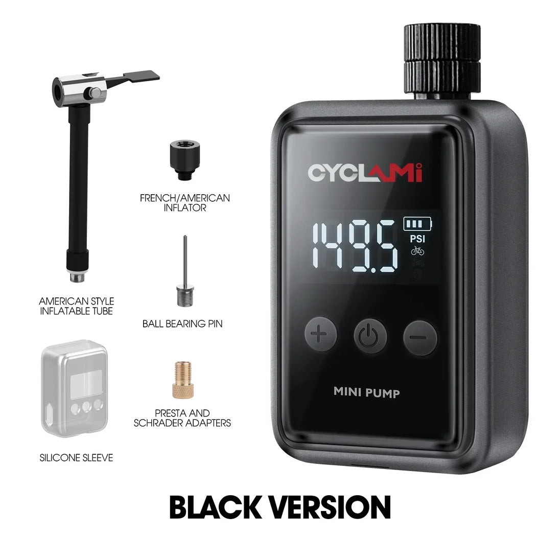 150PSI Mini Electric Bike Air Pump Portable Rechargeable Tire Inflator Black LPO