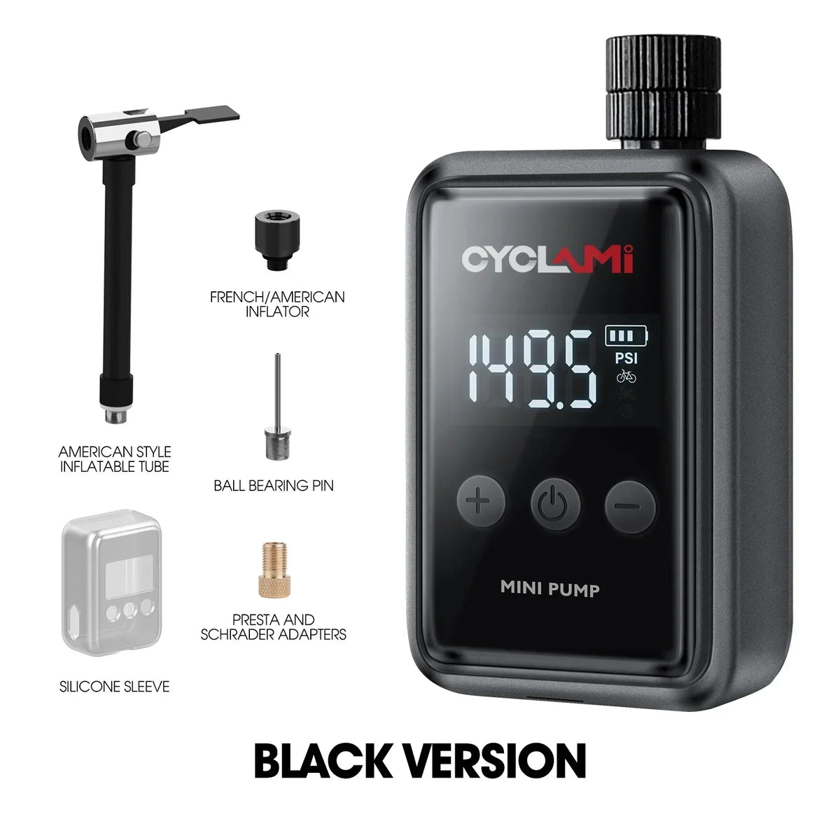 150PSI Mini Electric Bike Air Pump Portable Rechargeable Tire Inflator Black LPO