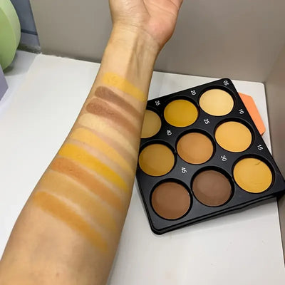9-Color Dark Bronze Foundation Palette, Contouring, Concealer, Makeup Setting, Oil-Control Foundation, Shadow, Nose Shadow Palette, Matte Natural with Delicate Glitter