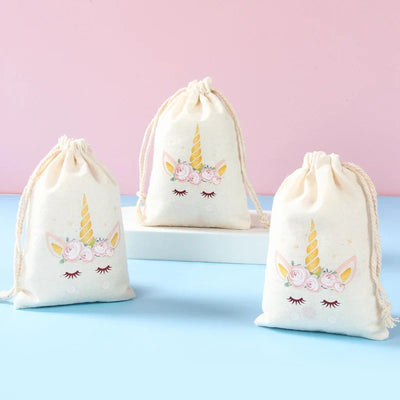 Set of 6 cotton canvas bags withanimals