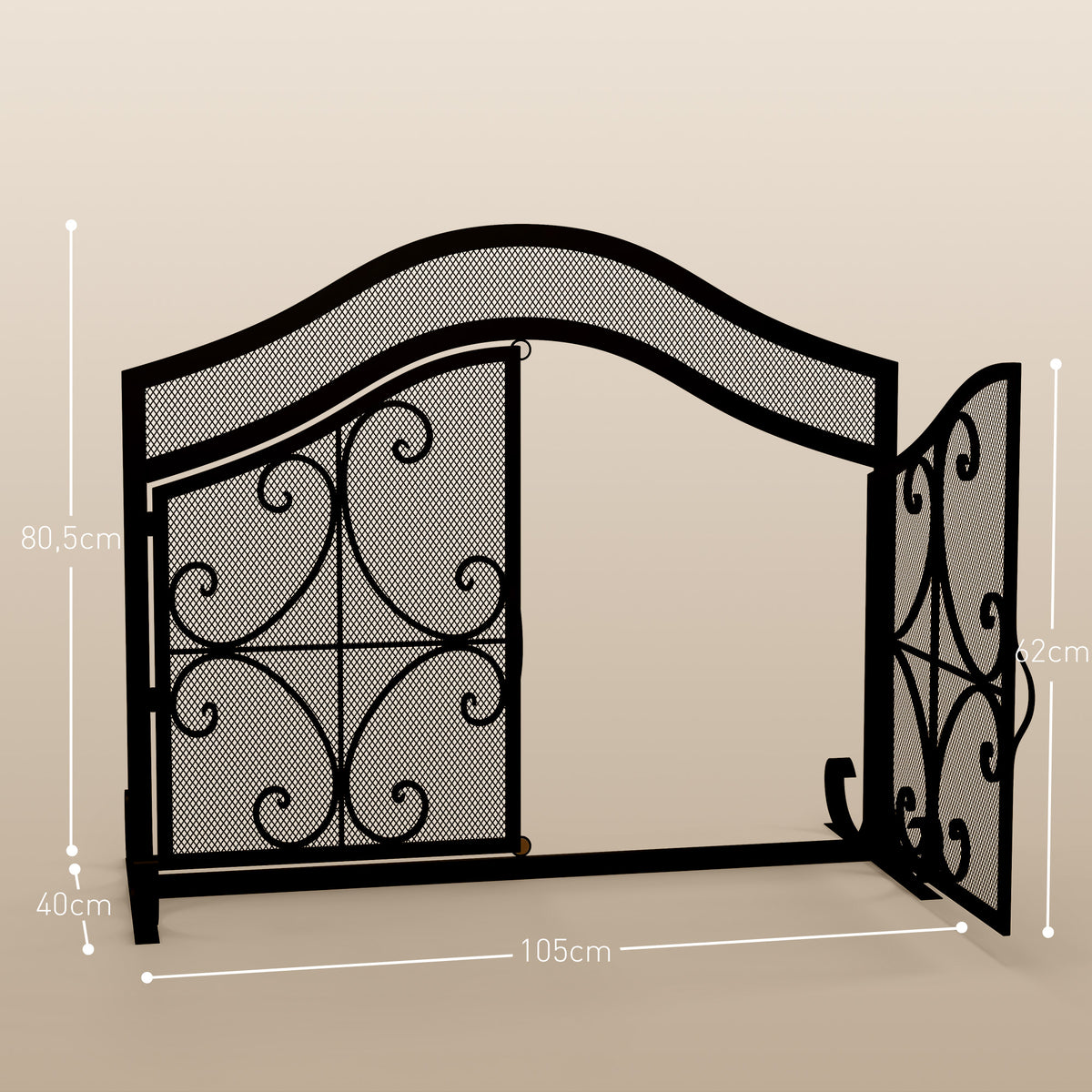 Grille de protection pour cheminée panneau unique en maille d'acier 105 x 40 x 80,5 cm noir