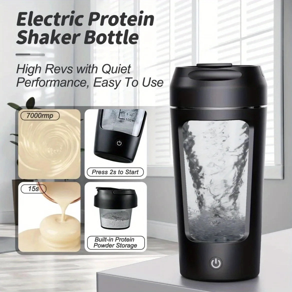 500ML Electric Shaker Bottle USB C Rechargeable Automatic Mixer Black OBA