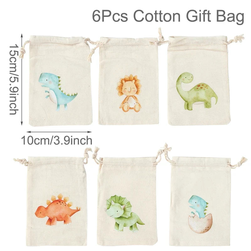 Set of 6 cotton canvas bags withanimals