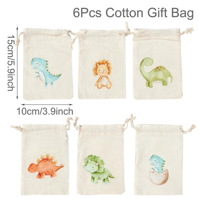 Set of 6 cotton canvas bags withanimals