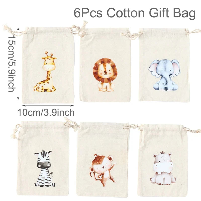 Set of 6 cotton canvas bags withanimals