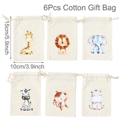 Set of 6 cotton canvas bags withanimals