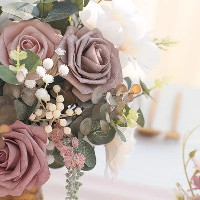 NNETM 25pcs Real Touch Cinnamon Combination Artificial Rose Flower Arrangement - Warm Taupe & Nude