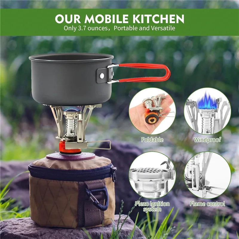Portable All-in-One Camping Stove with Fuel Canister Converter – Lightweight Outdoor Cooking System LPO