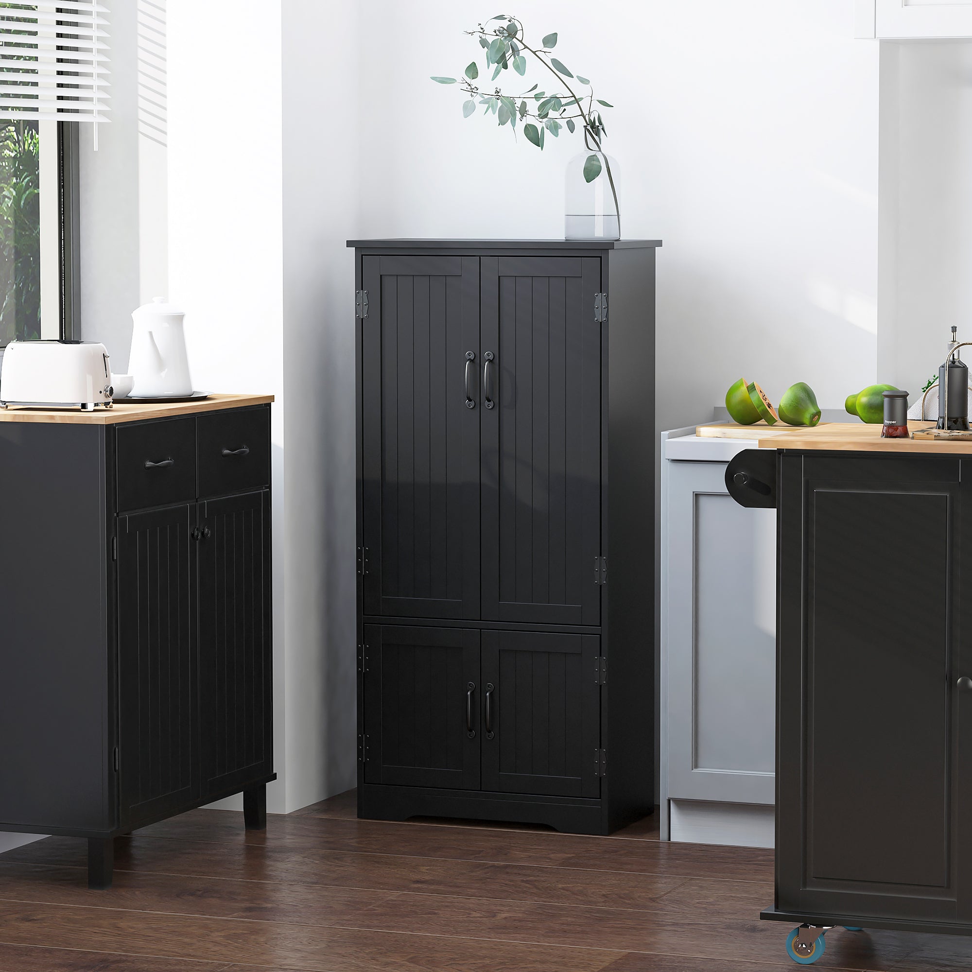 Buffet de cuisine armoire de cuisine contemporaine multi-rangements 2 placards 3 étagères 60 x 30 x 123 cm noir