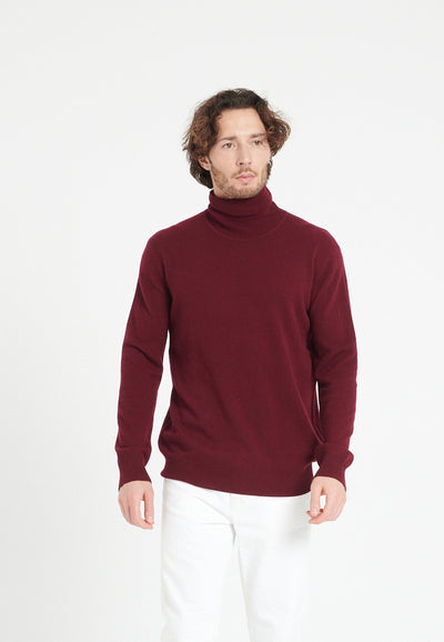 Pull col roulé homme en cachemire rouge bordeaux - LUKE 3
