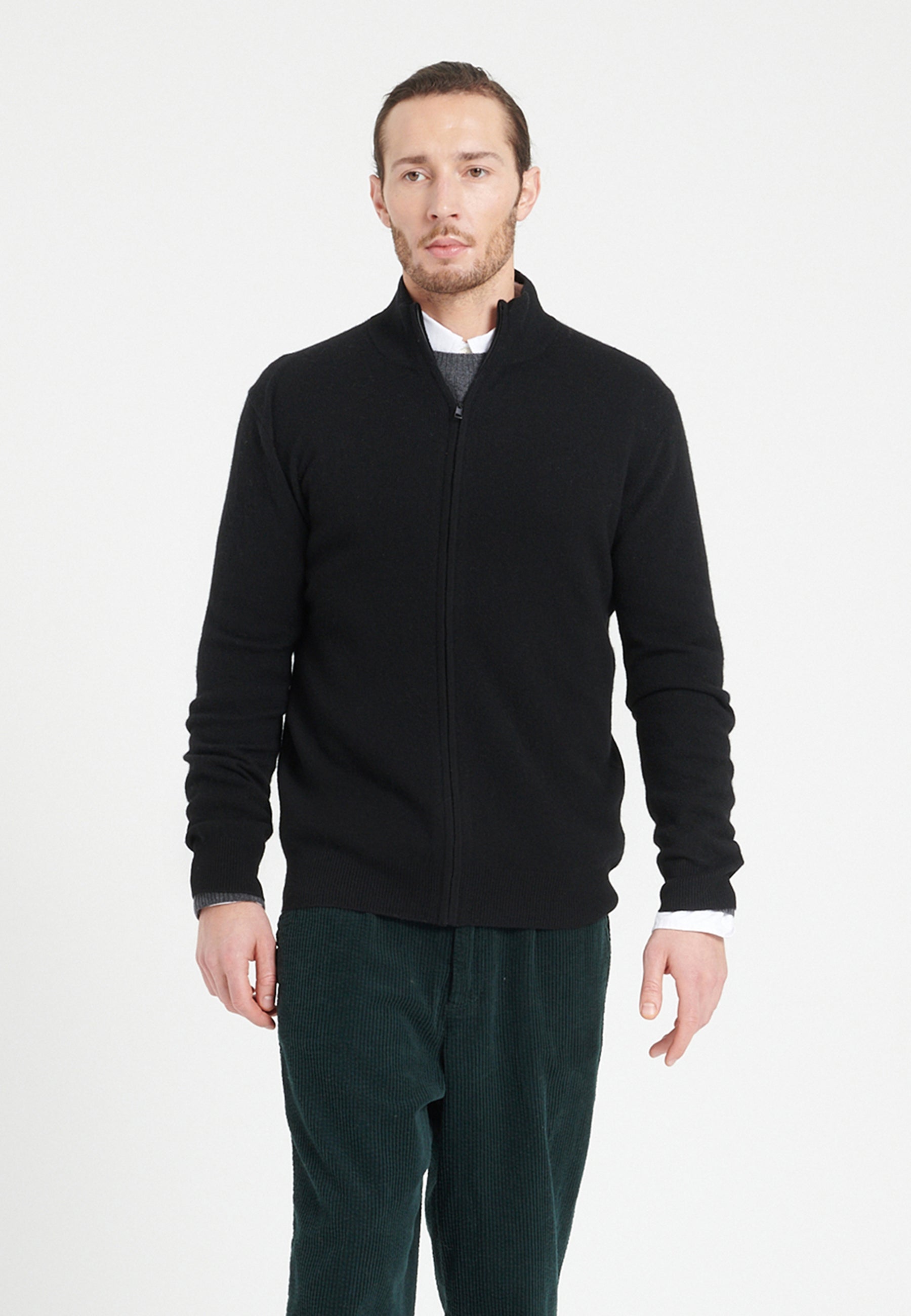 Pull col montant zippé homme en cachemire noir - LUKE 8