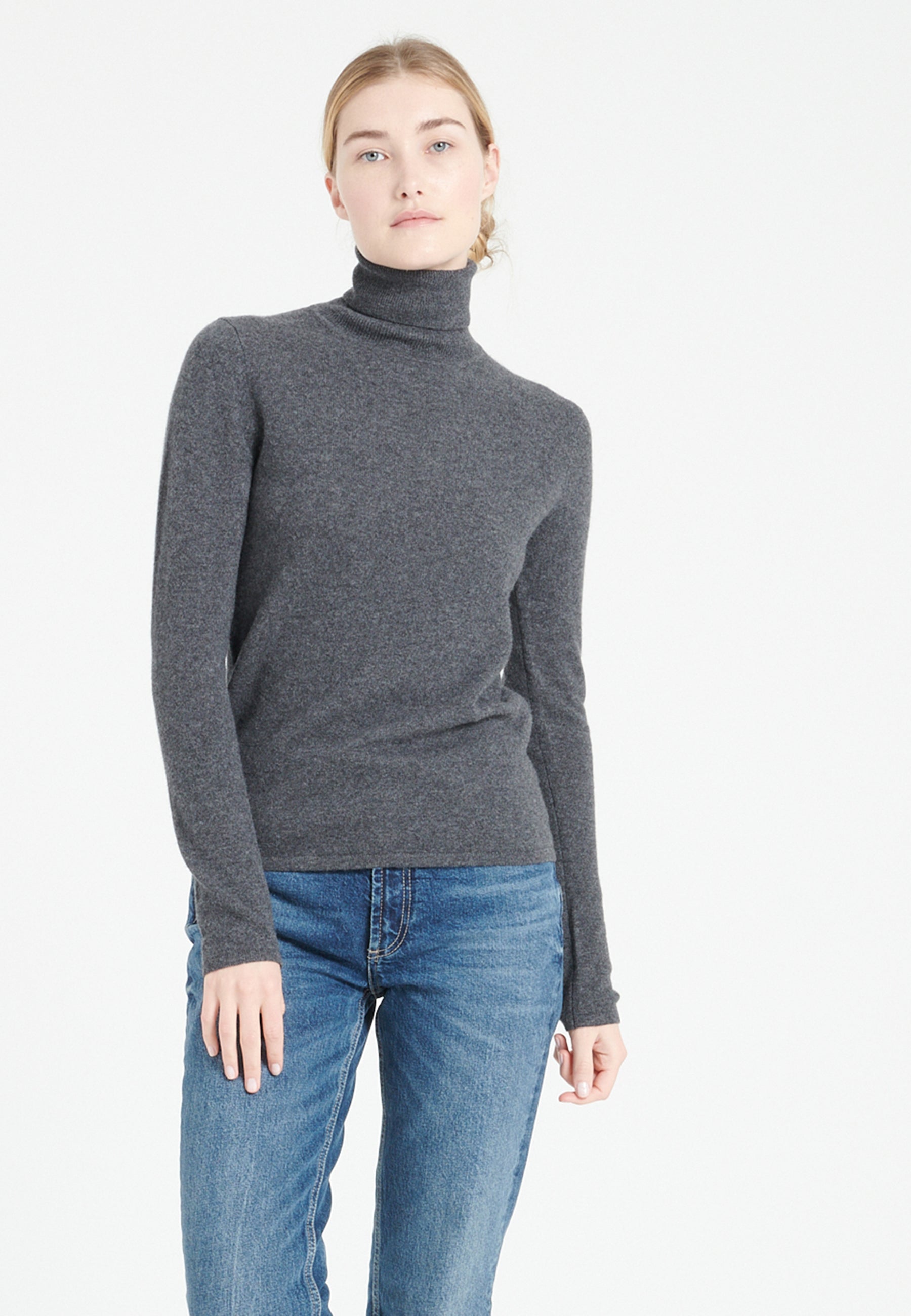Pull col roulé femme en cachemire gris anthracite - LILLY 3