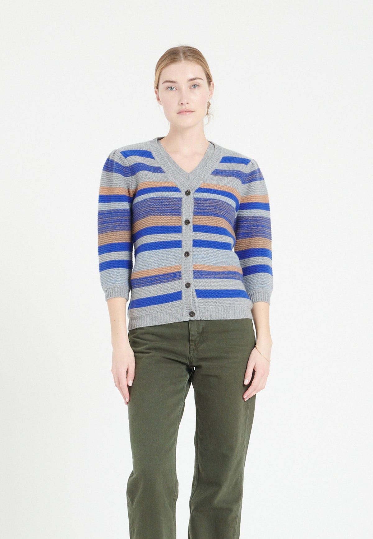 Cardigan col V manches 3/4 femme en cachemire 6 fils multicolore - MIA 11