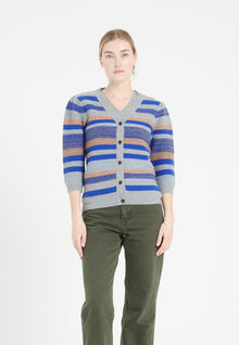 Cardigan col V manches 3/4 femme en cachemire 6 fils multicolore - MIA 11