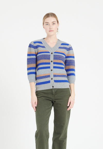 Cardigan col V manches 3/4 femme en cachemire 6 fils multicolore - MIA 11