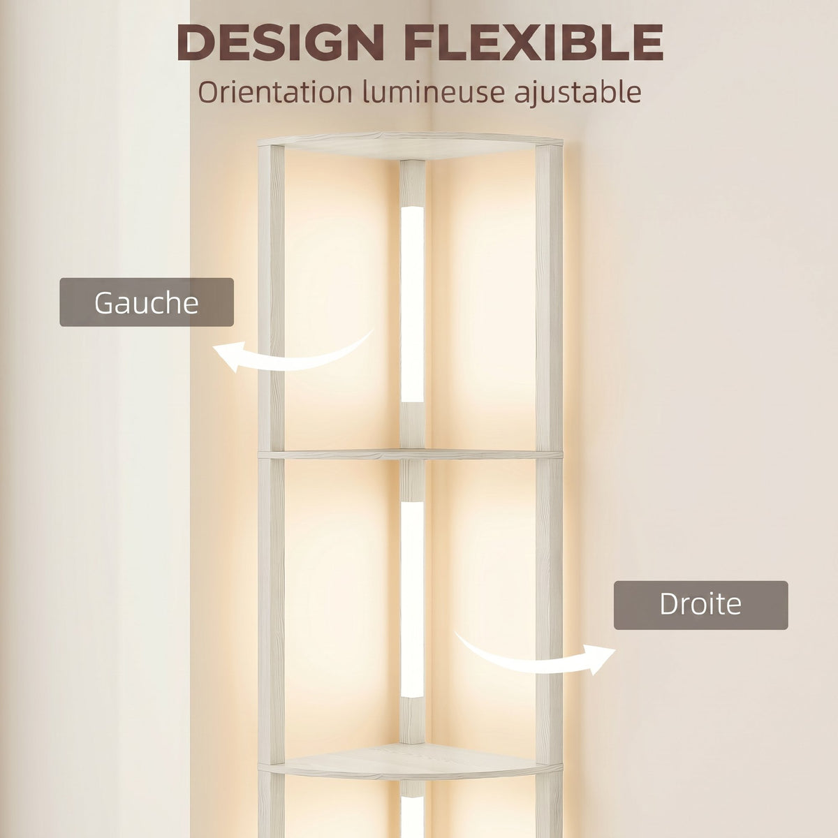 Lampadaire sur Pied Salon, Lampadaire avec Étagères d'Angle à 4 Niveaux, Lampe LED Dimmable, 41x29,5x163,5cm, Chêne Aosom