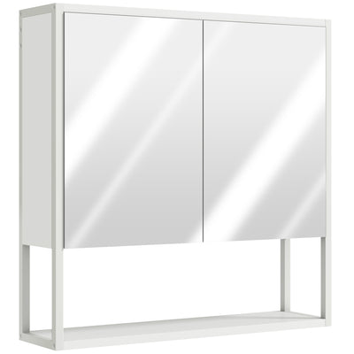 Armoire murale salle de bain avec miroir, meuble salle de bain, 2 portes miroir, étagère ouverte 60 x 16 x 60 cm blanc