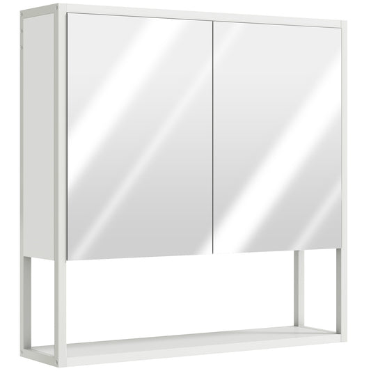 Armoire murale salle de bain avec miroir, meuble salle de bain, 2 portes miroir, étagère ouverte 60 x 16 x 60 cm blanc